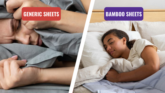 Comparison showing better sleep quality with bamboo sheets versus regular bedding for Canadian homeowners